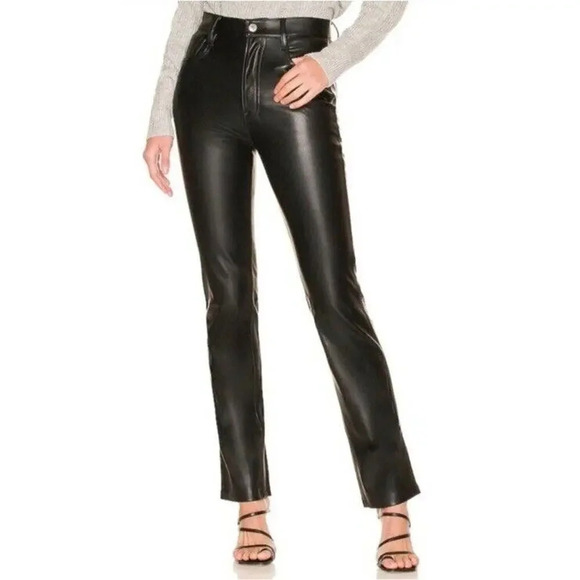 7‎ For All Mankind Black Faux Leather Straight Leg Ankle Pants 81389 Size Large - Picture 1 of 10